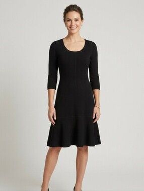 Soft Surroundings Raffinato Black Knit Midi Dress Fit Flared Hem Size PS